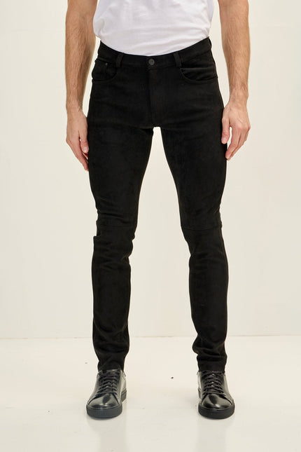 Men's Microsuede Lightweight Tapered Pants - Black | Ron Tomson