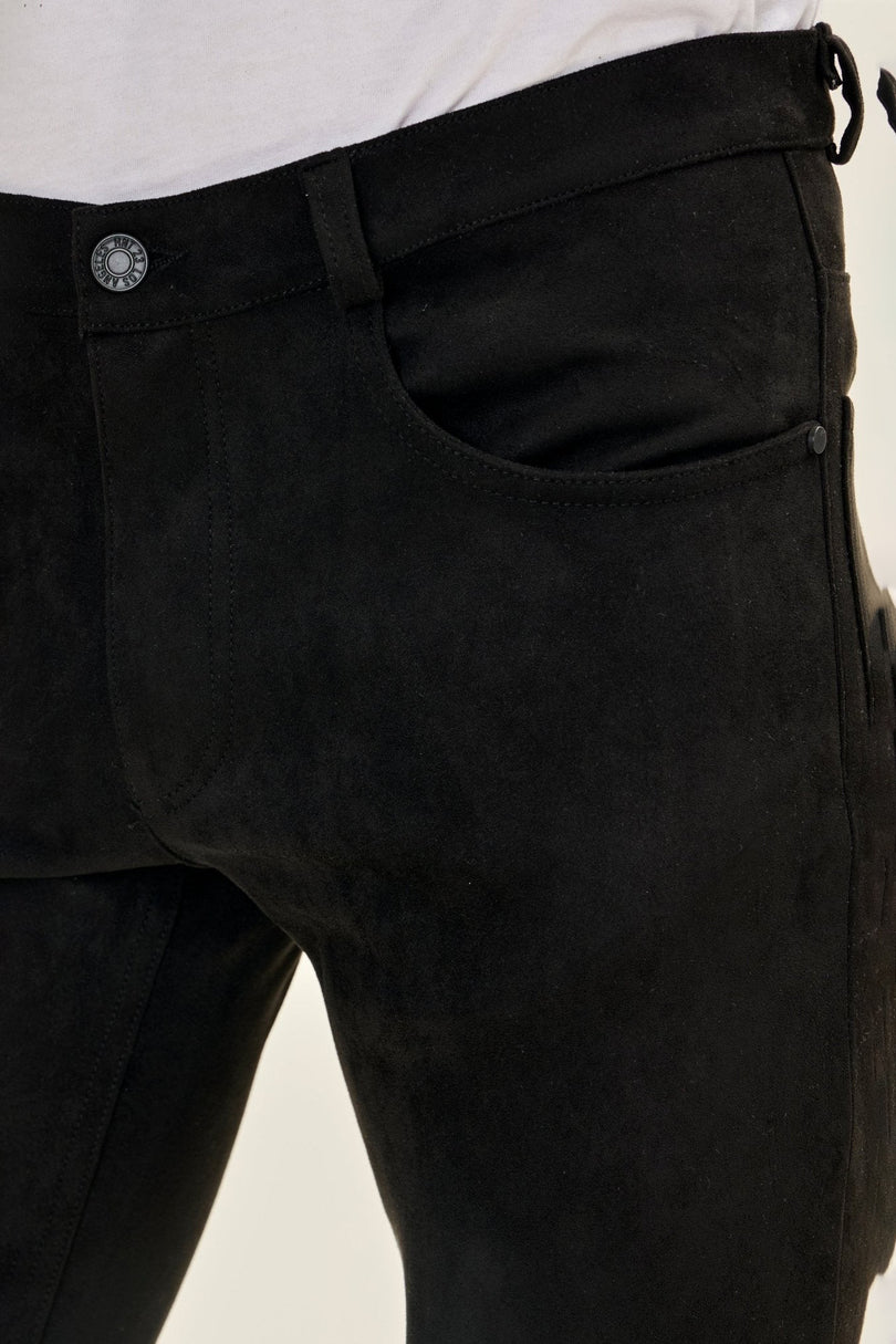 Men's Microsuede Lightweight Tapered Pants - Black | Ron Tomson