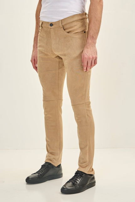 Men's Microsuede Lightweight Tapered Pants - Stone | Ron Tomson