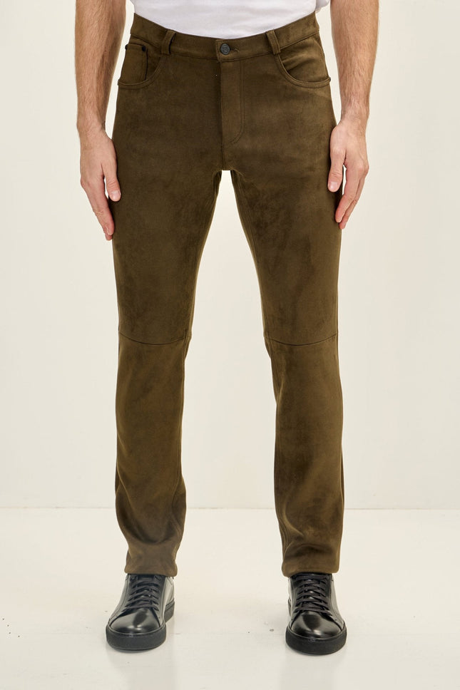 Men's Microsuede Lightweight Tapered Pants - Khaki | Ron Tomson