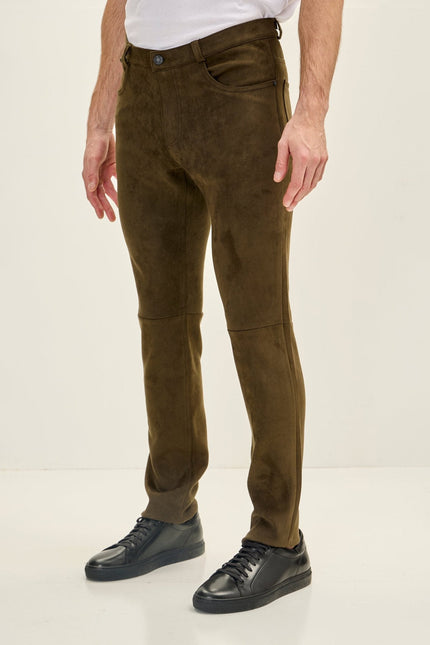 Men's Microsuede Lightweight Tapered Pants - Khaki | Ron Tomson