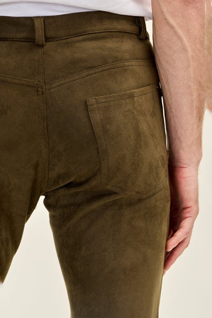 Men's Microsuede Lightweight Tapered Pants - Khaki | Ron Tomson