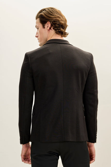 Men's Notch Lapel Zipper-End Blazer - Black | Ron Tomson