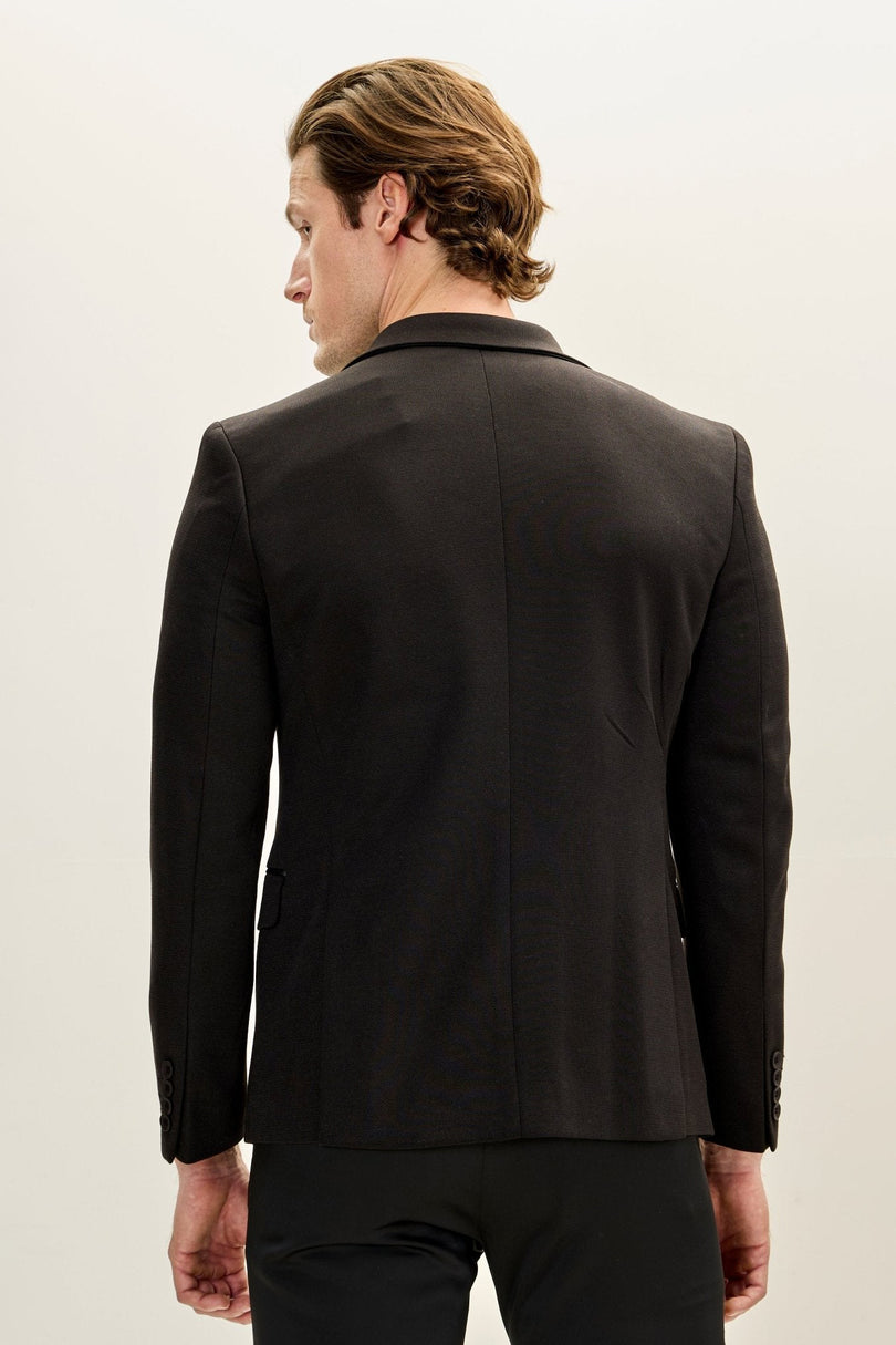 Men's Notch Lapel Zipper-End Blazer - Black | Ron Tomson