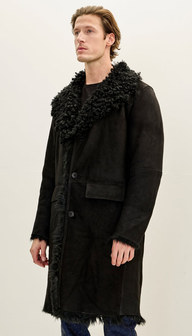 Suede Overcoat with Toscana Shearling Lining - Black