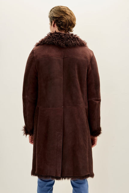 Men's Shearling-Lined Lambskin Suede Overcoat - Brown | Ron Tomson