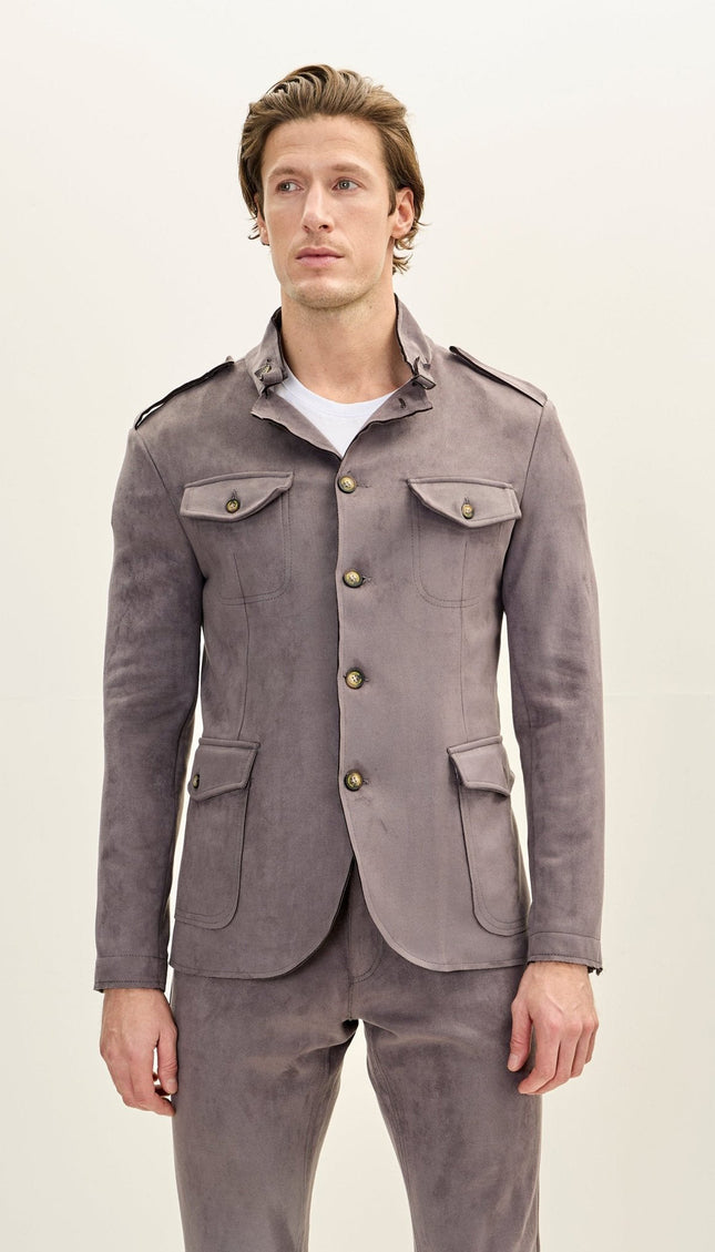 Microsuede Safari Jacket - Grey