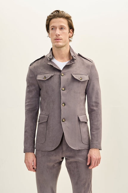 Men's Microsuede Safari Jacket - Grey | Ron Tomson