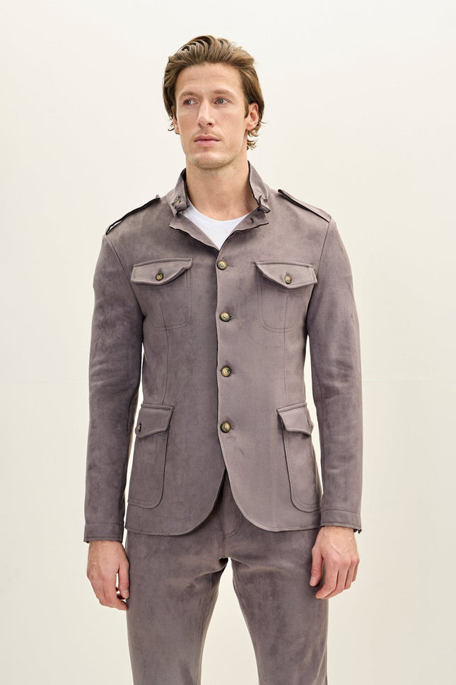 Men's Microsuede Safari Jacket - Grey | Ron Tomson