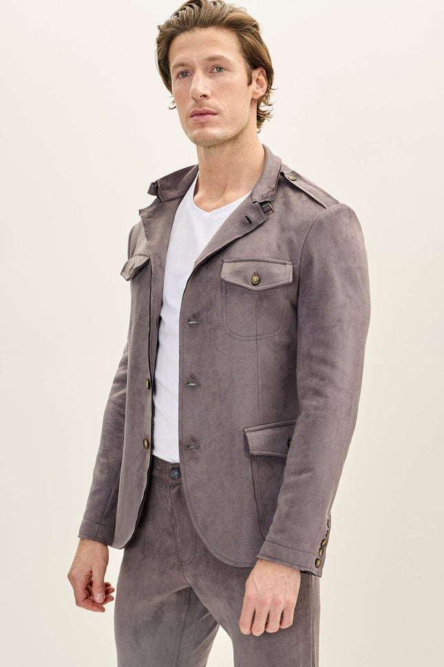 Men's Microsuede Safari Jacket - Grey | Ron Tomson
