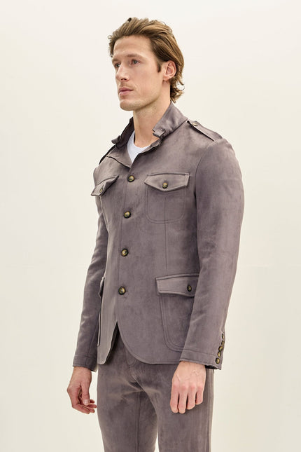 Men's Microsuede Safari Jacket - Grey | Ron Tomson