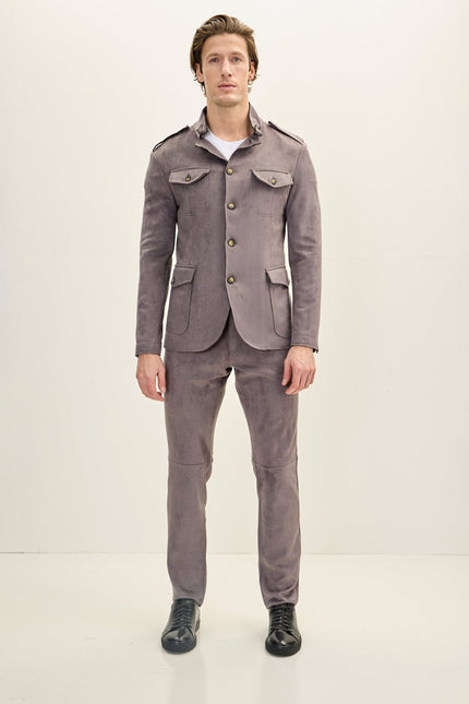 Men's Microsuede Safari Jacket - Grey | Ron Tomson