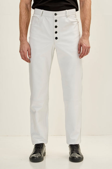 Men's Lambskin Leather Pants - White | Ron Tomson