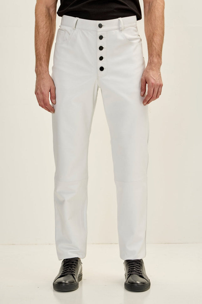 Men's Lambskin Leather Pants - White | Ron Tomson