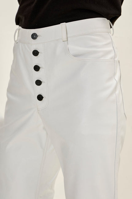Men's Lambskin Leather Pants - White | Ron Tomson