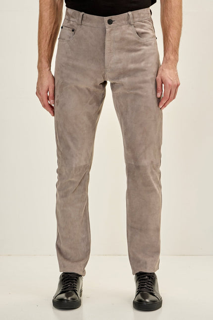 Men's Lambskin Suede Pants - Grey | Ron Tomson