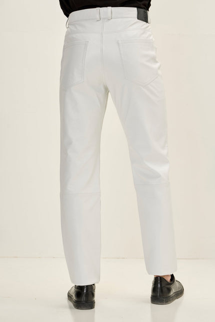 Men's Lambskin Leather Pants - White | Ron Tomson
