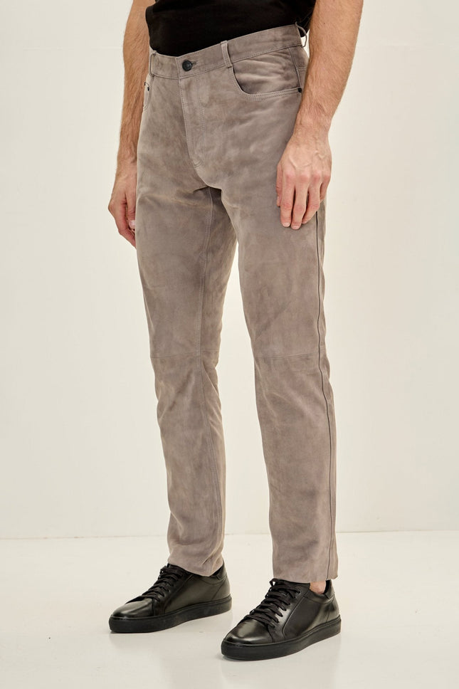 Men's Lambskin Suede Pants - Grey | Ron Tomson