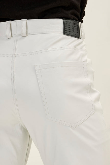 Men's Lambskin Leather Pants - White | Ron Tomson