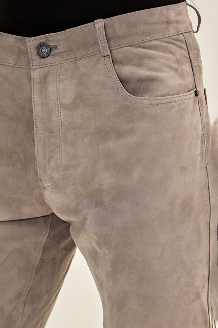 Men's Lambskin Suede Pants - Grey | Ron Tomson
