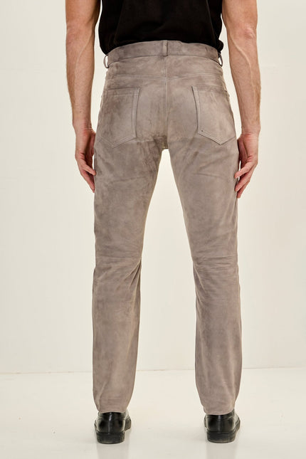 Men's Lambskin Suede Pants - Grey | Ron Tomson