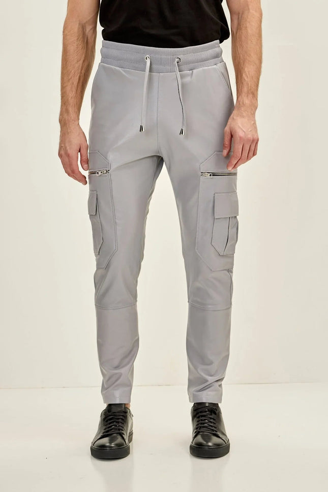 Men's Lambskin Leather Joggers - Grey | Ron Tomson