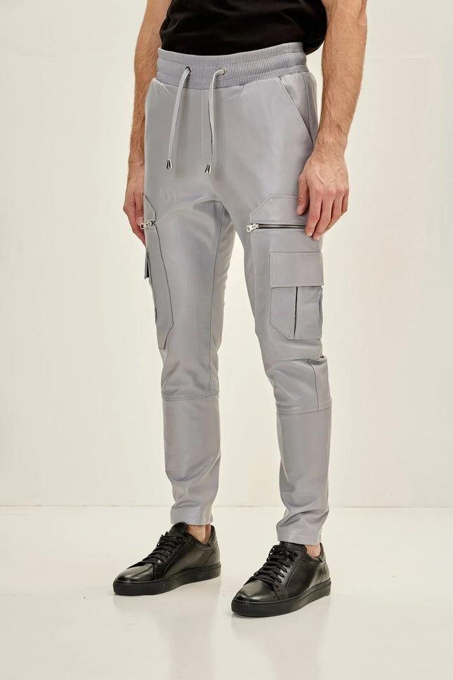 Men's Lambskin Leather Joggers - Grey | Ron Tomson