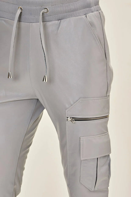 Men's Lambskin Leather Joggers - Grey | Ron Tomson