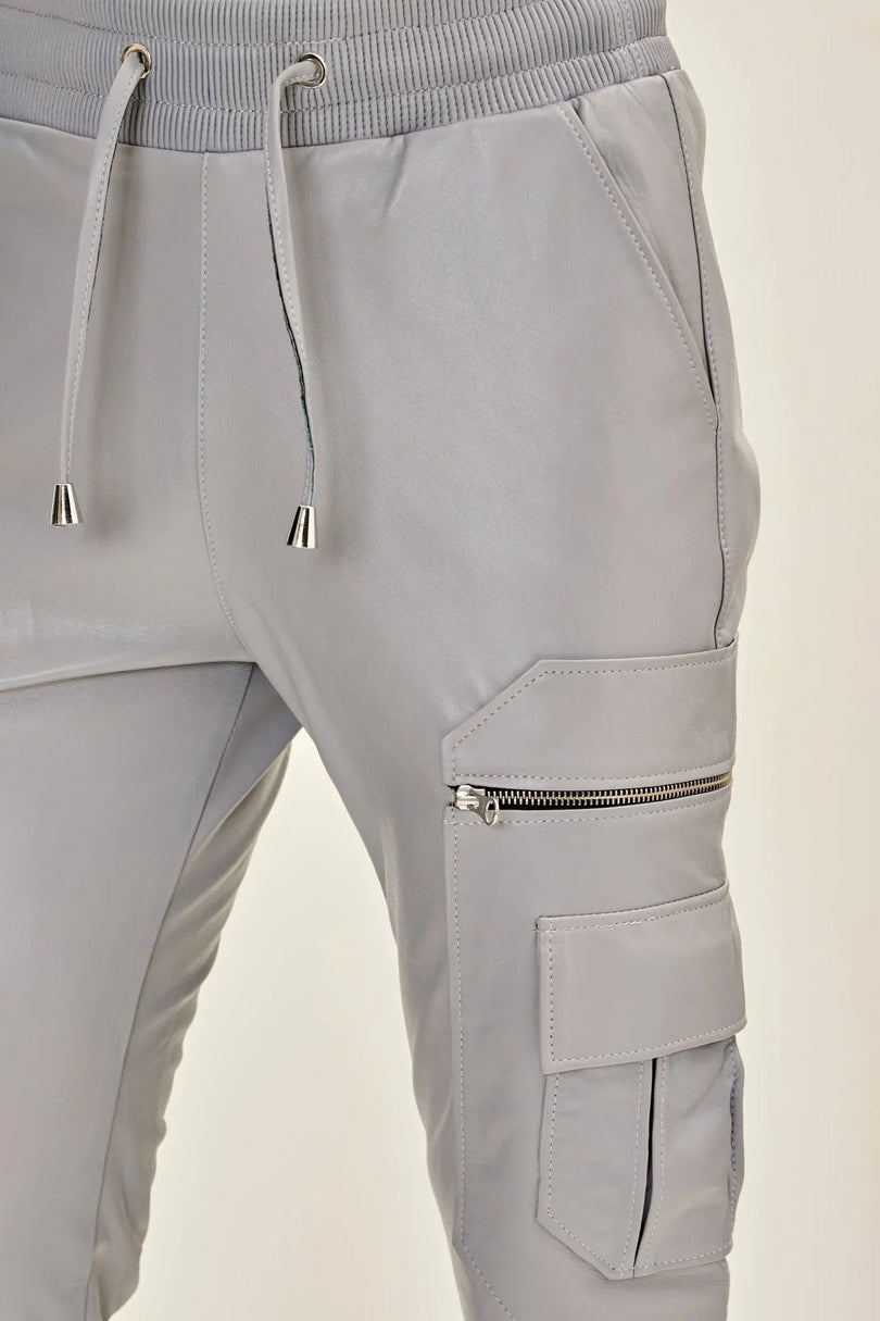 Men's Lambskin Leather Joggers - Grey | Ron Tomson