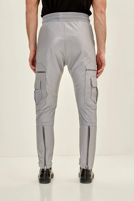 Men's Lambskin Leather Joggers - Grey | Ron Tomson