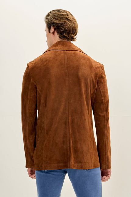 Men's Lambskin Suede-Bonded Peacoat - Camel | Ron Tomson