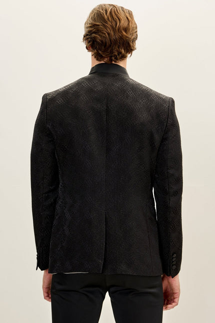 Embellished Mandarin Collar Tuxedo Jacket - Black
