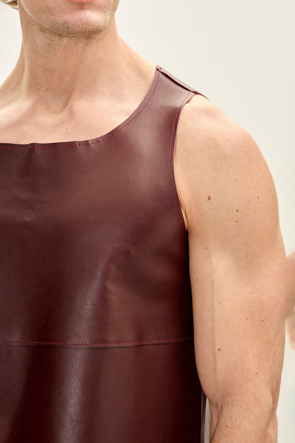 Men's Lambskin Leather Tank Top - Burgundy | Ron Tomson