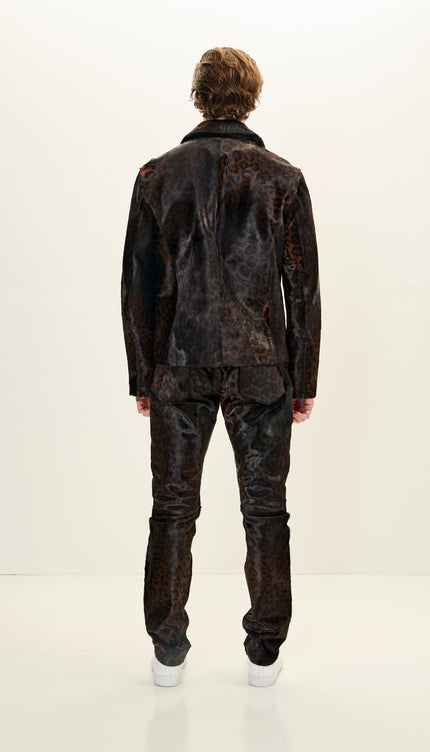 Calf Hair Asymmetric Moto Jacket - Black Leopard
