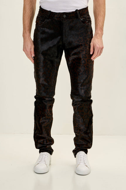 Men's Leopard Calf Hair Pants - Black | Ron Tomson