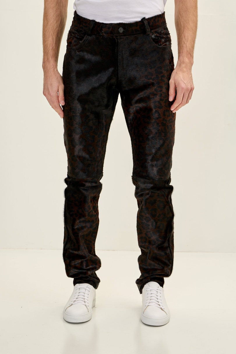 Men's Leopard Calf Hair Pants - Black | Ron Tomson