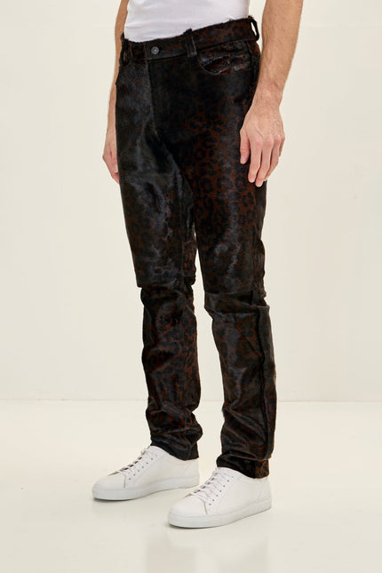 Men's Leopard Calf Hair Pants - Black | Ron Tomson