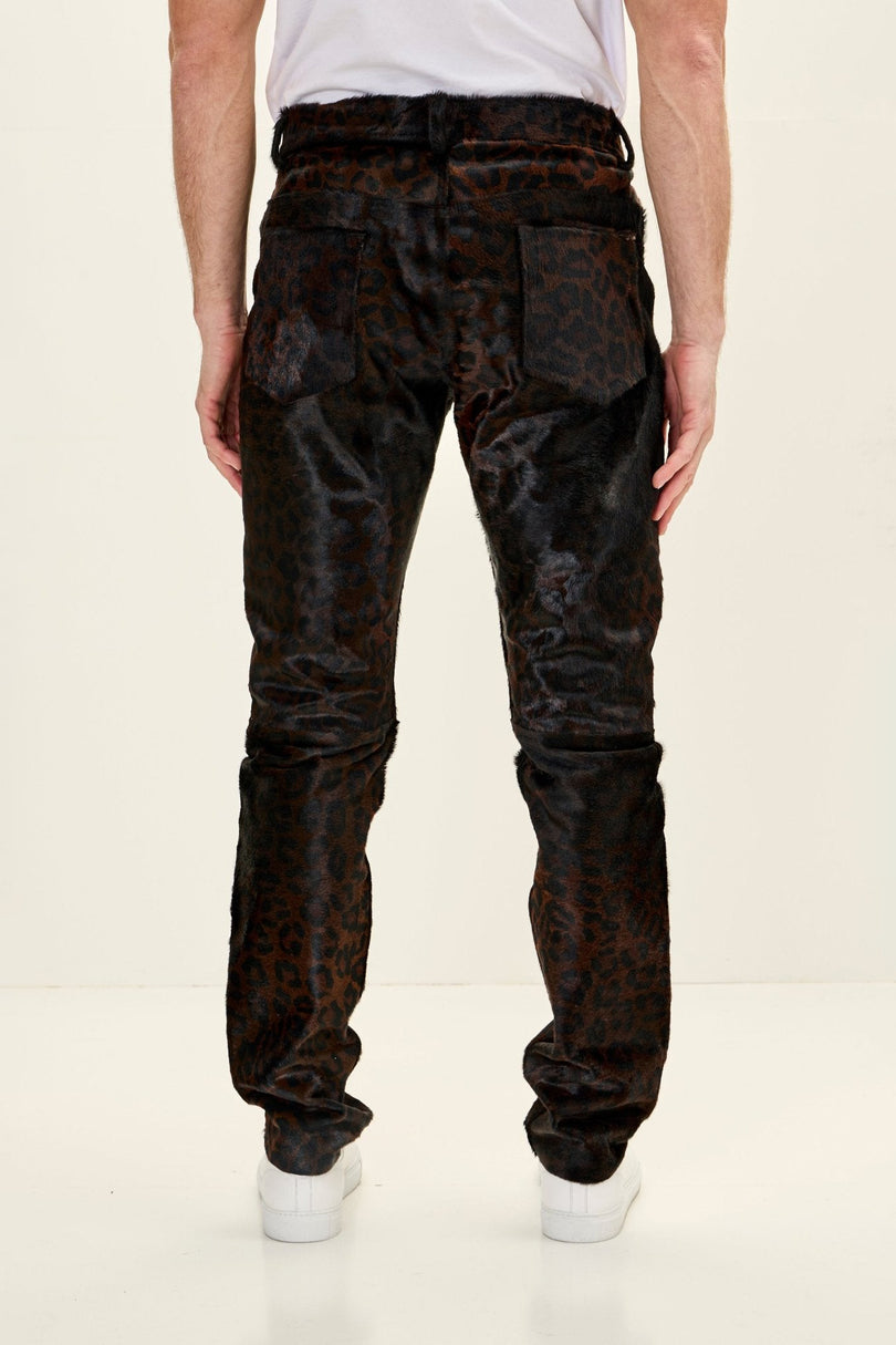 Men's Leopard Calf Hair Pants - Black | Ron Tomson