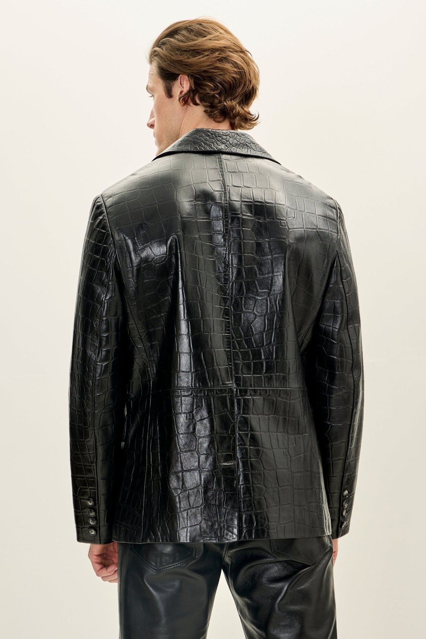 Men's Croc Embossed Leather Blazer - Black | Ron Tomson