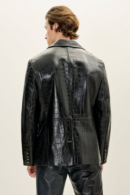 Men's Croc Embossed Leather Blazer - Black | Ron Tomson
