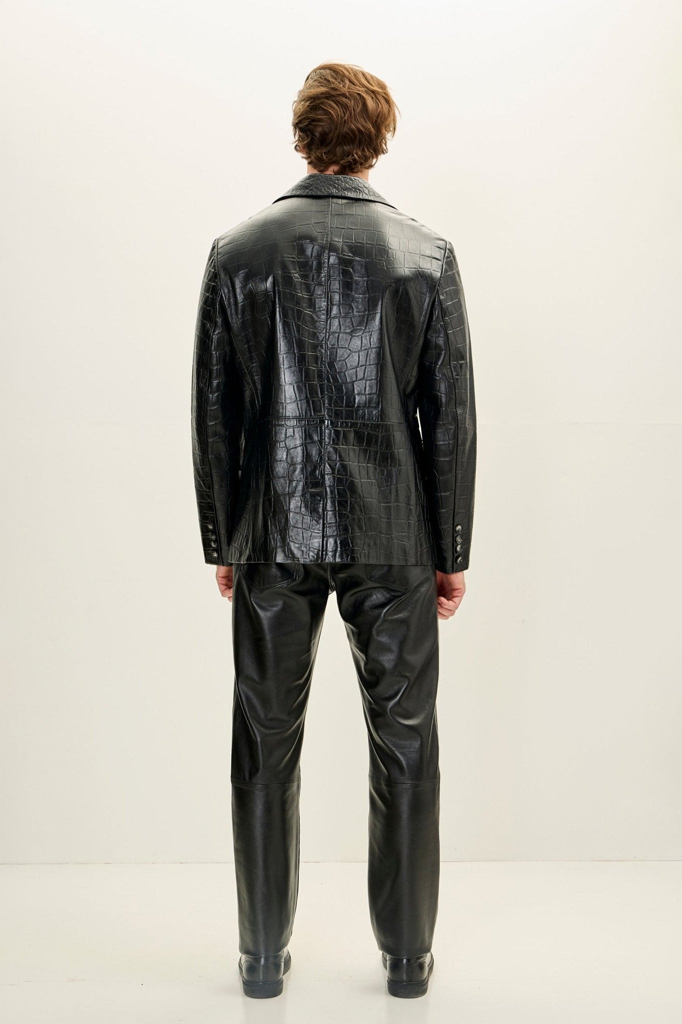 Men's Croc Embossed Leather Blazer - Black | Ron Tomson