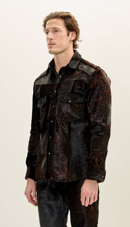 Calf Hair Western Shirt - Black Leopard