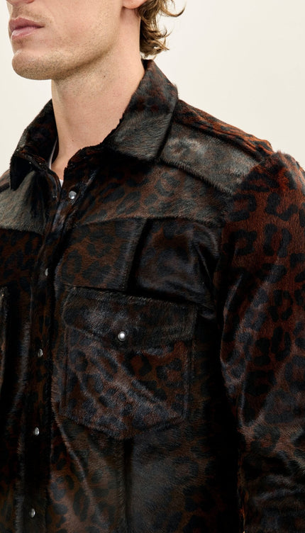 Calf Hair Western Shirt - Black Leopard