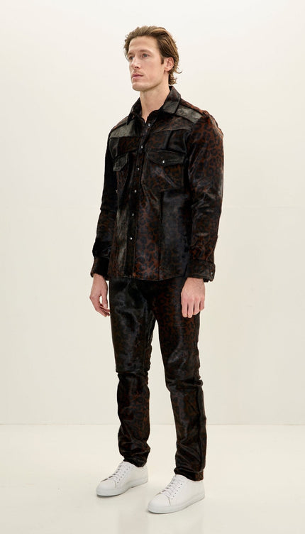 Calf Hair Western Shirt - Black Leopard