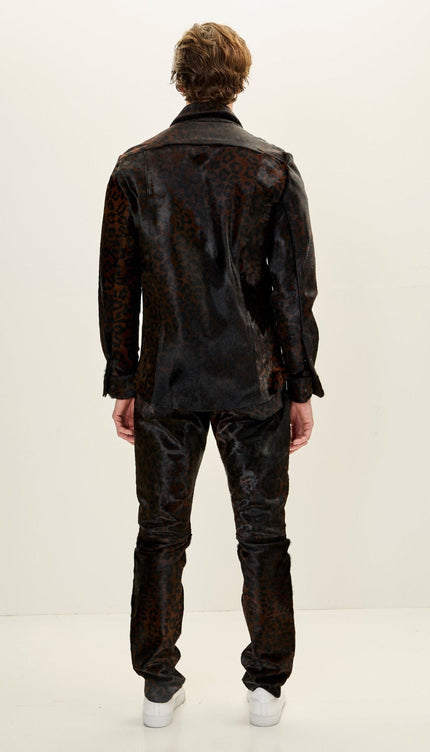 Calf Hair Western Shirt - Black Leopard