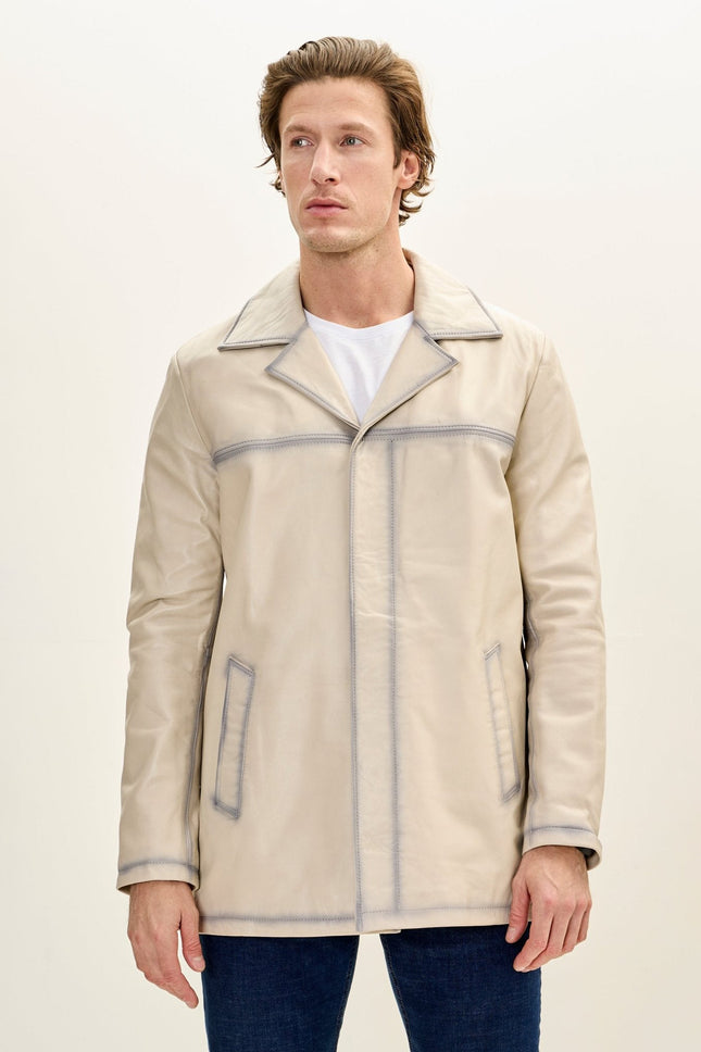 Men's Nappa Lambskin Tinted Car Coat - Beige | Ron Tomson