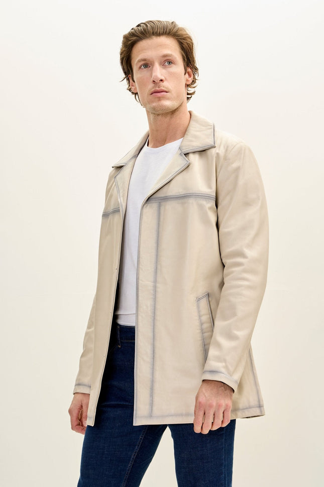Men's Nappa Lambskin Tinted Car Coat - Beige | Ron Tomson