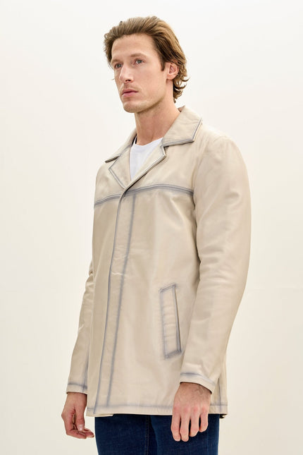 Men's Nappa Lambskin Tinted Car Coat - Beige | Ron Tomson