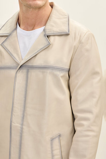 Men's Nappa Lambskin Tinted Car Coat - Beige | Ron Tomson