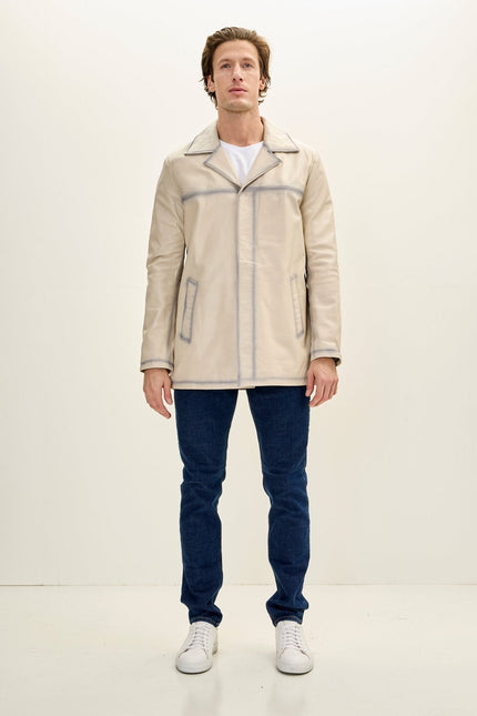 Men's Nappa Lambskin Tinted Car Coat - Beige | Ron Tomson